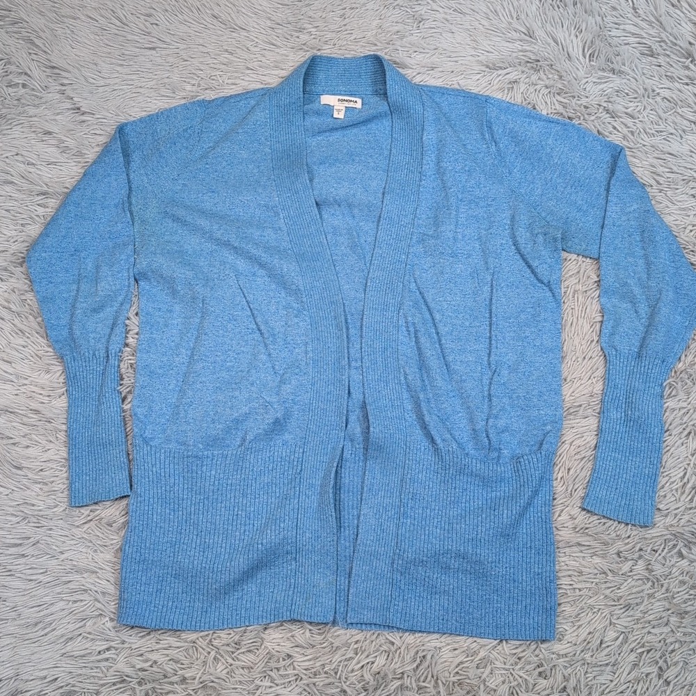 Sonoma Sweater‎ Womens S Blue Cardigan Open Front Pockets Comfort Lightweight